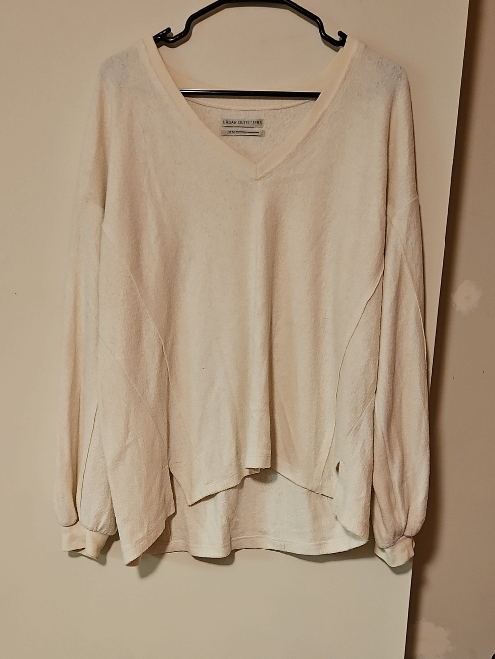Urban Outfitters Cream V-Neck Cozy Pullover Hoodie